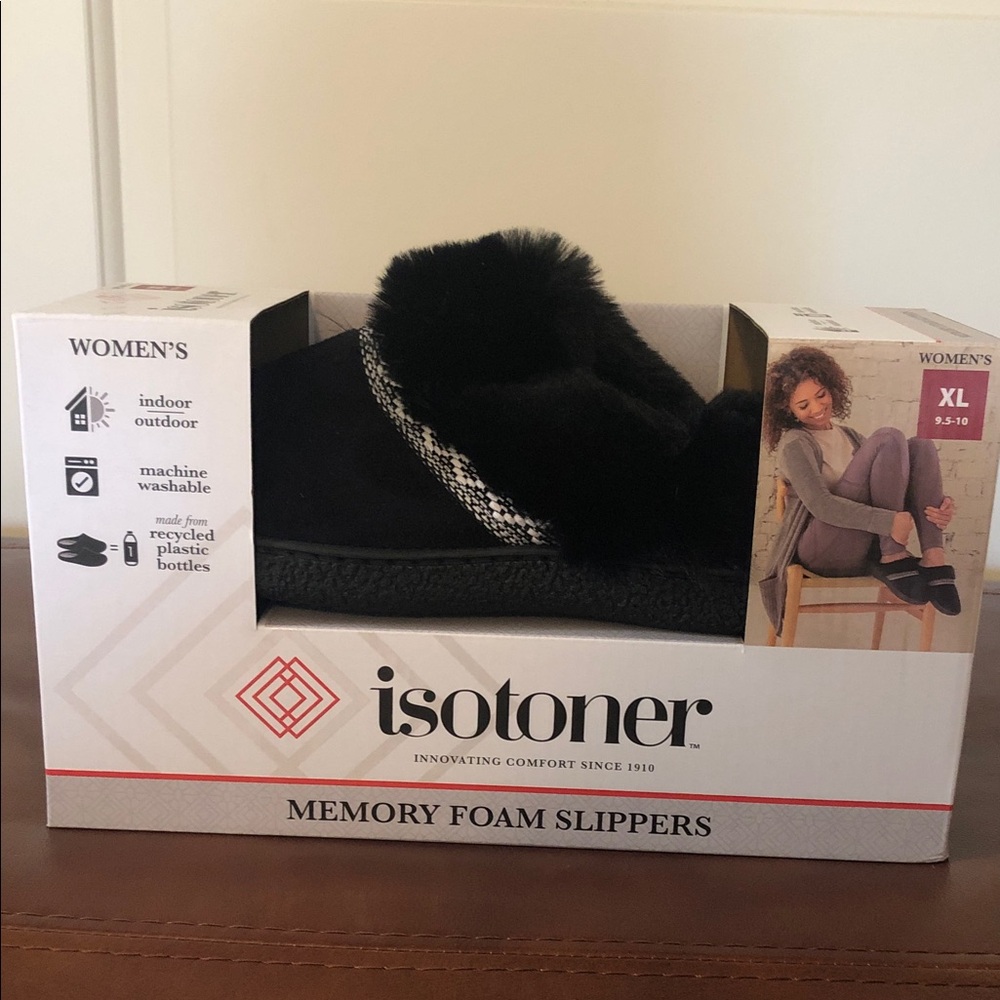 Isotoner Women's Black Memory Foam Slippers